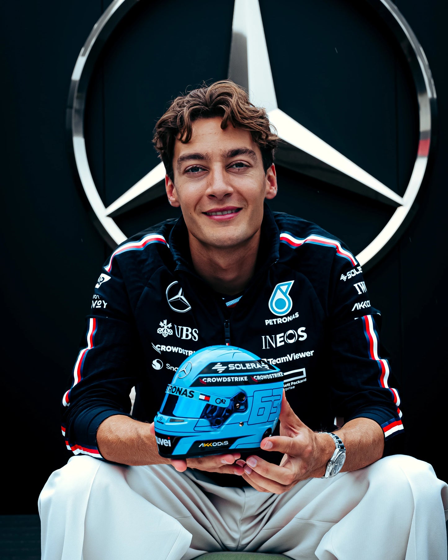 George Russell (Mercedes) - F1 Tyre with Stand