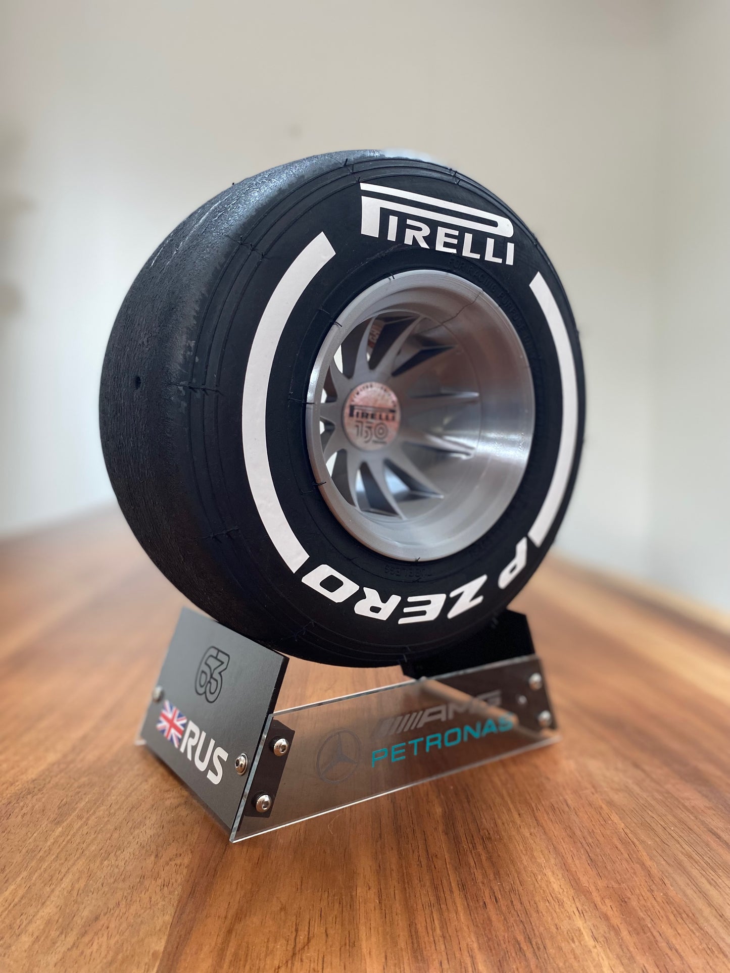 George Russell (Mercedes) - F1 Tyre with Stand