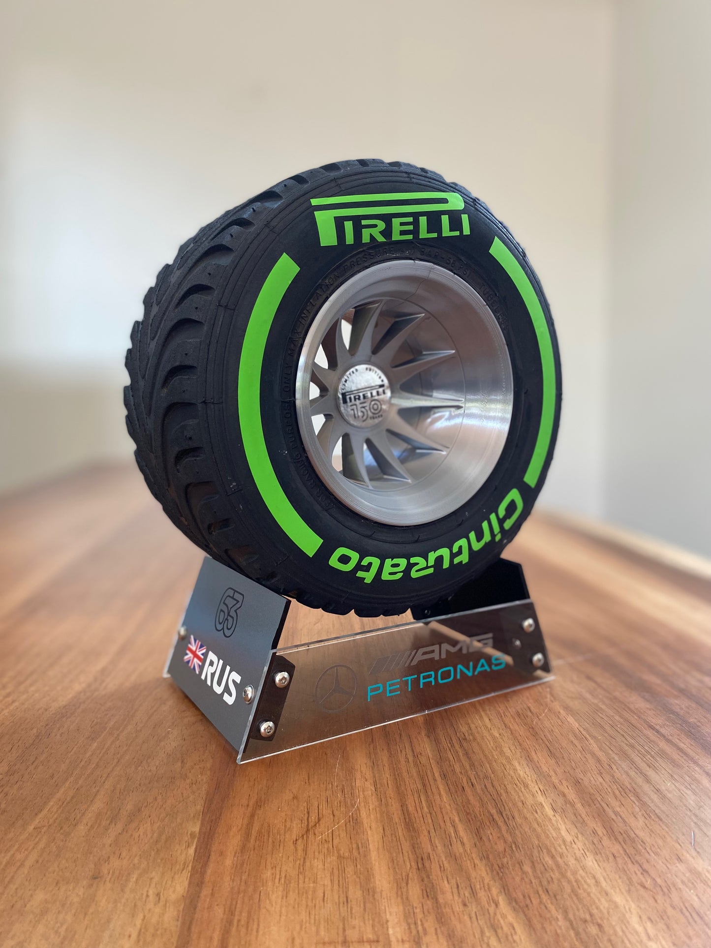 George Russell (Mercedes) - F1 Tyre with Stand